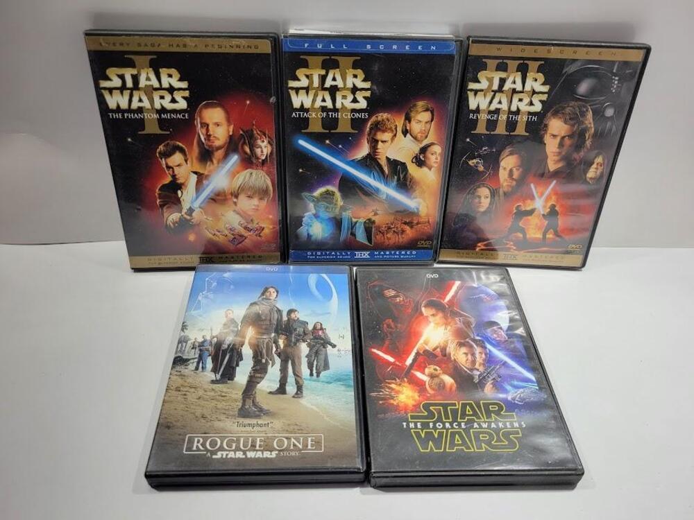 Star Wars Episodes I-III Rogue One Force Awakens DVD 5 Movie Lot NTSC Sci-Fi